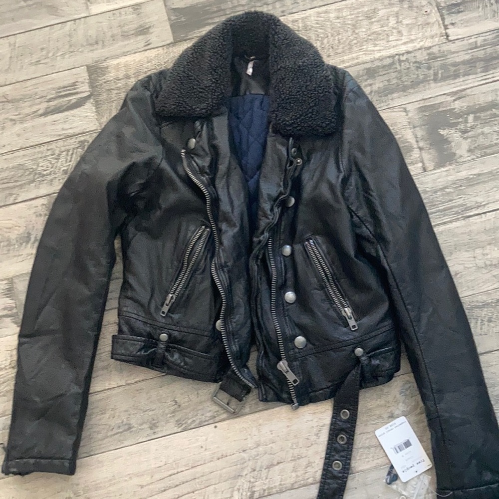 Free People distressed leather biker jacket M